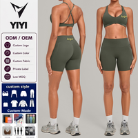 Ensemble de yoga 2 pièces pour femme : Soutien-gorge de sport à col en V et dos croisé, et short cycliste taille haute avec poches latérales – Tenue de sport et d'entraînement