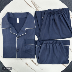 Cardigan estivo taglie forti da <span class=keywords><strong>uomo</strong></span> <span class=keywords><strong>pigiama</strong></span> a <span class=keywords><strong>3</strong></span> <span class=keywords><strong>pezzi</strong></span> lavorato a maglia con maniche corte e modello stampato per la casa - Product Image 2