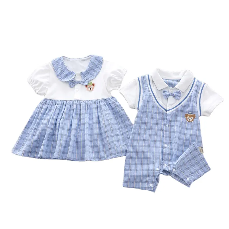 Set pakaian bayi OEM, baju katun 100% warna Solid lengan pendek, Bodysuit musim semi musim panas romper anak laki-laki dan perempuan