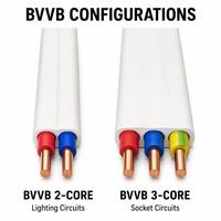 Fil de cuivre plat isolé PVC BVVB 300/500V, double conducteur, IEC 60227-4, pour câblage fixe intérieur, circuits d'éclairage et prises.