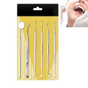 Miroir dentaire en acier inoxydable, 6 pièces/ensemble, outils de dentiste, sonde, Kit de soins dentaires, Instrument, pincettes, nettoyage des dents, ensemble de blanchiment