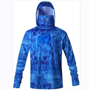 Blue Camo UPF 50 Fishing Hoodie with <b>Face</b> <b>Mask</b> Long Sleeve UV Protection Hooded Shirt - Product Image 1