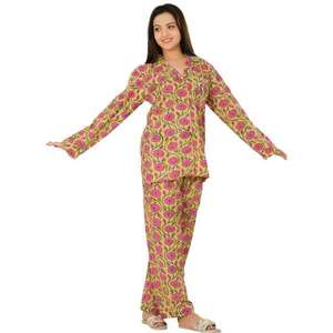 Cotton Pajama Set Floral Printed Long Sleeve Woven Shirt and <b>Pants</b> Soft Breathable Comfortable Summer Nightwear Sleepwear Set - Product Image 4