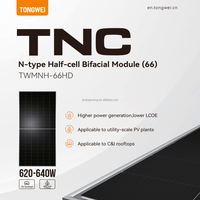 Panneau solaire bifacial Tongwei TNC1.0 G12R-66 620-640W de type N à demi-cellules, double vitrage, efficacité 23,7 %, module PV de niveau 1