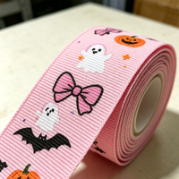 Pita Halloween Kustom untuk Kemasan Hadiah Grosir Pita Cetak Poliester untuk Dekorasi Kemasan dan Kotak Hadiah