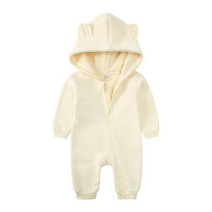 <strong>Winter</strong> Newborn Unisex Thick Hooded <strong>Baby</strong> Onesie <strong>Romper</strong> With Two-Way Zipper Spandex/Cotton Fabric Europe &amp; America Style - Product Image 2