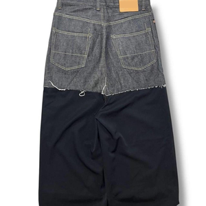 Jeans en denim brut non lavé surdimensionnés à jambe large, style streetwear, personnalisés, patchwork, taille haute, braguette boutonnée, en denim selvedge pour homme, vente en gros - Product Image 2