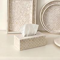 Boîte à mouchoirs de luxe légère en coquillages du Vietnam, plateau de rangement rotatif minimaliste en coquillages naturels pour la maison et le bureau, organisateur d'aromathérapie