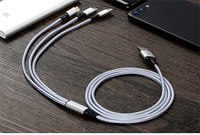 Kabel Data pengisi daya nilon, kabel mikro tipe-c, kabel pengisian daya logam Usb tipe-c 3 in 1 1.2m 3 in 1 2A, kabel Data untuk pencahayaan iphone Android