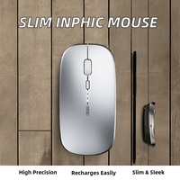 Inpic Mouse Gaming tanpa kabel, Mouse Gaming 1600 DPI tenang dapat diisi ulang untuk komputer Laptop dll baterai 500mAh