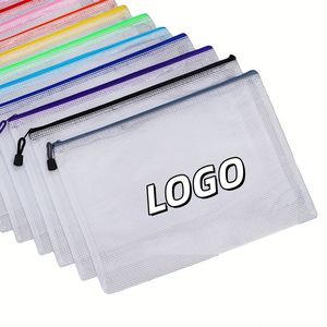 Pochette de documents en plastique imperméable personnalisée X515, pochette à fermeture éclair en maille, dossier transparent pour fournitures scolaires et de bureau, pochette de classement A4 en PVC - Product Image 1