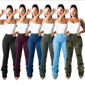 Herbst Jeans für Frauen mit hoher Taille Hosen große Röhrenjeans Frau 2XL gestapelte Jeans Frauen Denim Modis Streetwear