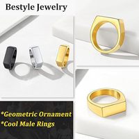 Minimalisti scher Schmuck Chunky Engraved Name Logo Benutzer definierte vergoldete geometrische Siegelring Edelstahl Kuppel band ringe