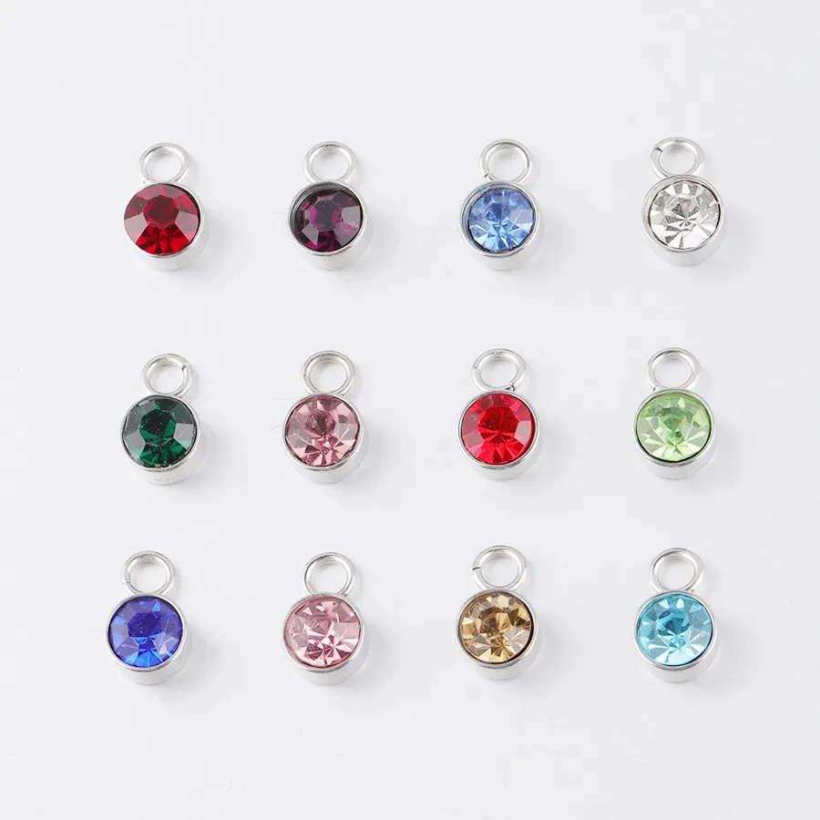 Stainless Steel Hang Pendant 12 Month Birthstone Charms For DIY Necklace Bracelet For Jewelry Making