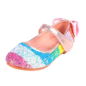 Amazon en iyi satılanlar yeni kız gökkuşağı sandalet parti prenses kristal düz ayakkabı sıcak satış