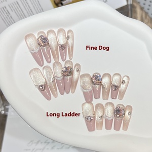 Presse longue nue chic sur les ongles-faux ongles en forme de cercueil amande-colle de haute qualité sur les ongles pour les femmes - Product Image 6