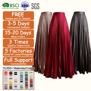 Vêtements Slanna pour femmes de grande taille jupe longue musulmane évasée élastique à taille haute et réfléchissante pour femmes décontractées