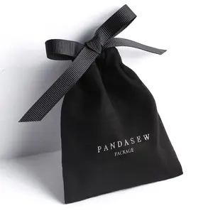 PandaSew 10x8cm Custom Logo Print Necklace Bracelet Gift Drawstring Bag Suede Jewelry Pouch