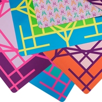 Perf Factory Direct Alas Mahjong Dua Sisi 31,5 inci Oranye dan Ungu Desain Geometris Kupu-Kupu Bunga Anti-Selip Mahjong