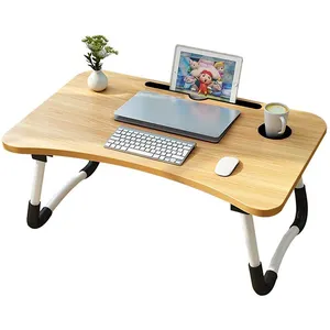 Toptan tedarikçi ev çok fonksiyonlu MDF ahşap taşınabilir ayarlanabilir katlanabilir Laptop masası yatak