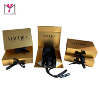 Boîte à perruque fantaisie mate avec logo personnalisé MUYANG, emballage de luxe noir pour extensions de cheveux, boîte cadeau en soie