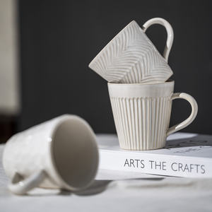 Taza de té de Color blanco reactivo moteado de cerámica, forma redonda, punto, línea grabada en relieve, taza Regular para restaurante en casa - Product Image 6