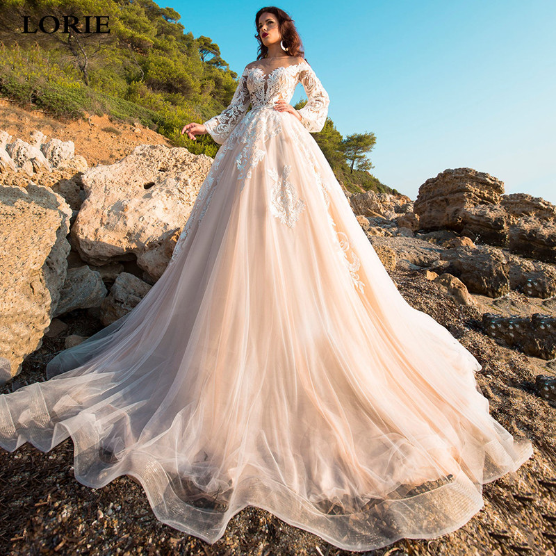 Aster Princess Custom Made A-Line Wedding Dress with Lace Appliques & Long  Train - Vintage Puff Sleeve Bride Gown