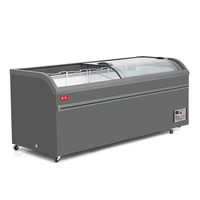 Congelador Horizontal con Puerta de Vidrio Curva de 1.8 m, Congelador de Supermercado para Mariscos, Alimentos Congelados, Pescado, Helados