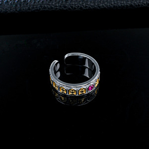Anillo de Plata S925 con Rubí Creado en Laboratorio, Chapado en Oro de Dos Tonos, Banda Abierta, Joyería de Piedras Preciosas de Moda para Mujer, Regalo para Fiesta, Venta al por Mayor de Fábrica Q - Product Image 5