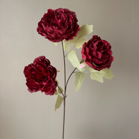 Bunga Peony Buatan Tangan Tiga Kepala Bunga Plastik Lembut Realistis Tahan Air Dekorasi Pernikahan Klasik