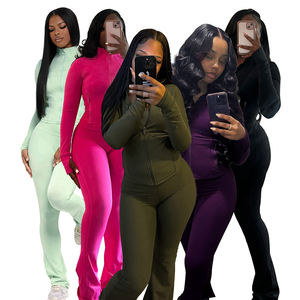 2025 Herbst Damenkleidung Loungewear Crop-Jacke Passende Schlaghose Set 2-teiliges Yoga-Set Trainingsanzüge für Frauen - Product Image 2