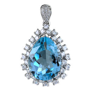 Colgante de Topacio azul cielo Natural de Plata de Ley 925 para mujer, colgante de abalorio de tipo de regalo de aniversario chapado en rodio único - Product Image 1