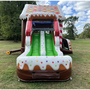 Mignonne maison de Noël en PVC en forme de maison de pain d'épices, château gonflable avec toboggan pour enfants, idéal pour les festivals, les divertissements et le jeu. - Product Image 4