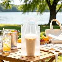 Sac d'emballage plastique transparent personnalisé en PE pour thé au lait, avec poignée, pour café à emporter, pour une seule tasse