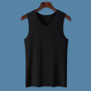 2026 New Arrival Premium 100% Cotton Seamless Men's Tank <b>Top</b> Slim-Fit Wide Shoulder <b>Sleeveless</b> Crew Neck Summer Base Layer Shirt - Product Image 5