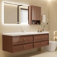 Salle de bain intelligente en bois massif meuble de douche simple meuble moderne atmosphère luxueuse style vanité salle de bain avec miroir