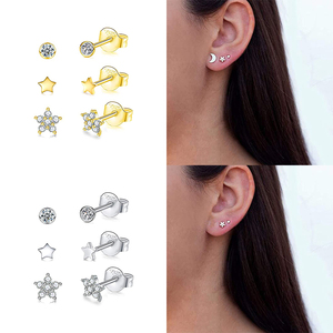 Nouvelles boucles d'oreilles clous en argent S925, style étoile et rond, collection mini bijoux tendance - Product Image 6
