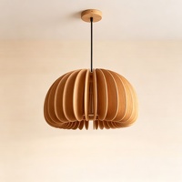 Houten pompoen hanglamp van natuurlijk hout, Japandi stijl, E27, dimbaar met afstandsbediening, LED hanglamp voor eetkamer/theesalons