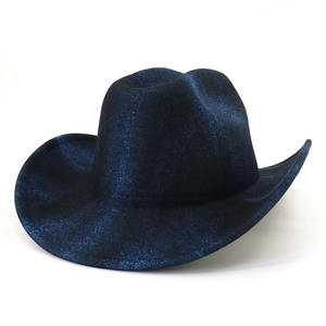 Chapeau de <span class=keywords><strong>cowboy</strong></span> en feutre texturé irisé bleu nuit, unisexe, toutes saisons, style western, personnalisé - Product Image 1