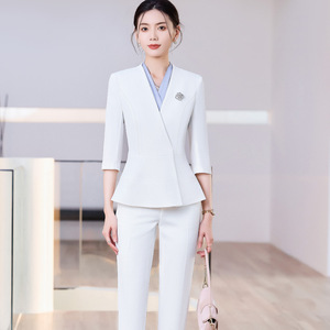 Women's Professional Mid Sleeve Suit Set Three Quarter Sleeves Polyester Workwear For Beauty Salon Jewelry Store - Product Image 1