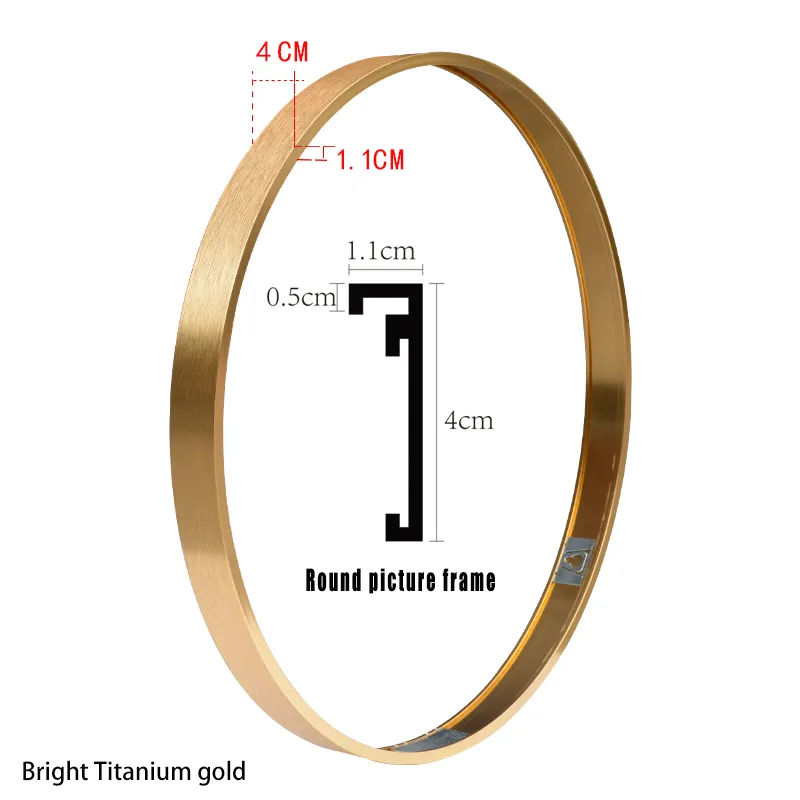 Golden Custom Size Bathroom Office House Decoration Hanging Wall Picture Frames Mirror Aluminum Round Metal Frame With Backboard