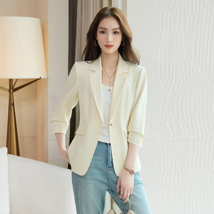 White Blazer For Women Solid Color Short Sleeve Spring Summer Korean Style Casual Fit Slim Design - Product Image 3