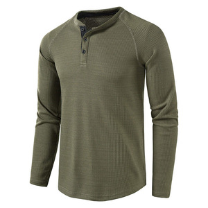 T-shirt à manches longues pour homme Z-20, couleur unie, tissu gaufré, style Henley, Sehe Fashion - Product Image 5