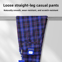 Pantalon décontracté sophistiqué pour homme, style américain vintage, coupe droite, patchwork, en coton, taille mi-haute, avec fermeture éclair