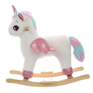 Cheval à <span class=keywords><strong>bascule</strong></span> <span class=keywords><strong>licorne</strong></span> <span class=keywords><strong>rose</strong></span> en peluche, chaise à <span class=keywords><strong>bascule</strong></span> douce, jouet à monter pour les tout-petits et les enfants, balançoire en bois avec tête d'animal - Product Image 5