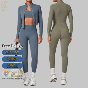 Leggings sculptants personnalisés, Veste de yoga respirante à col montant, Soutien-gorge de sport, Ensemble de yoga décontracté extensible pour femme - Product Image 1