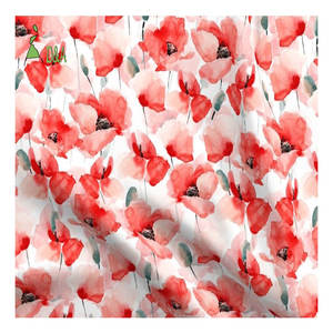Hermosa acuarela Floral amapolas rojas Jardín Botánico impreso tela 100% tela de rayón para ropa - Product Image 1