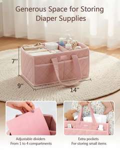 Organizador de Pañales de Poliéster con 3 Compartimentos Extraíbles, 4 Bolsillos Laterales, Portátil, para Uso en el Coche o Guardería, Resistente al Agua, Gran Capacidad - Product Image 2