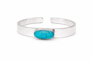 Sterling Silver Turquoise <b>Bangle</b> <b>Bracelet</b> with Oval Blue Stone Boho Cuff Handmade Statement Gemstone Jewelry Artisan Crafted - Product Image 5