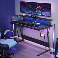 Escritorio de Juegos Moderno con Luces LED y Tomas de Corriente, Mesa para Computadora para 2 Monitores, 60 x 120 x 76 cm, para Oficina en Casa